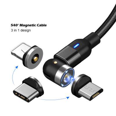 540 Degree Rotation LED Micro USB Type C Cable Mobile Phone Magnetic Charging Cable Charger