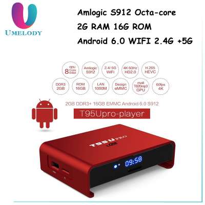 high quality S912 Octa-core T95U pro player tv box android 6.0 dual WIFI Smart tv box 2GB RAM 16GB ROM Bluetooth internet tv box